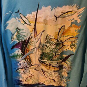 Guy Harvey Men's T-Shirt Sword Fish and Tuna Size XXL Long Sleeve